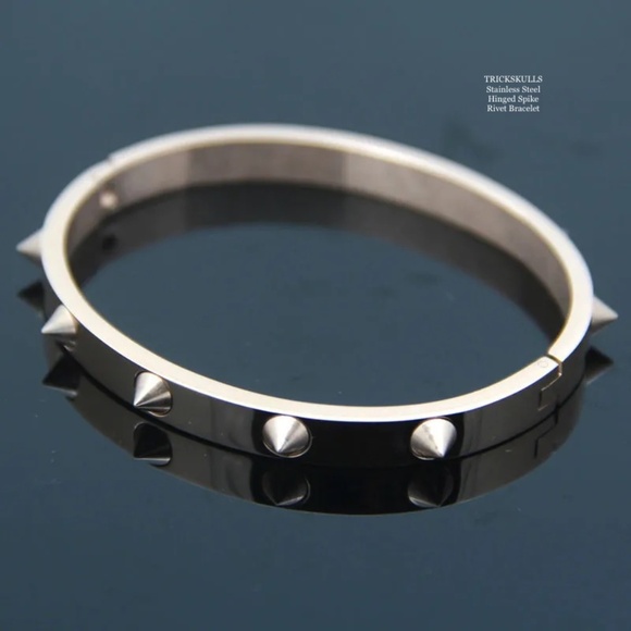 Rivet Spiked Stainless Steel Spikes Hinged Cuff Bracelet Retro Glam Punk Gothic - Picture 2 of 9